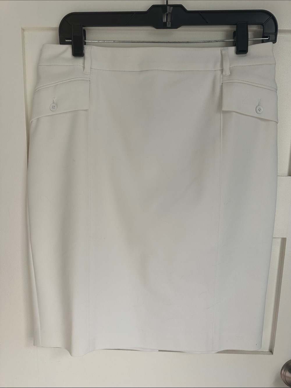 White House Black Market White Pencil Skirt with Button-Tab pockets - NWT